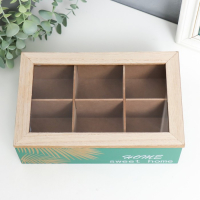 Шкатулка дерево с делениями "Пальмовые листья" зелёная с золотом 7х16,5х24 см