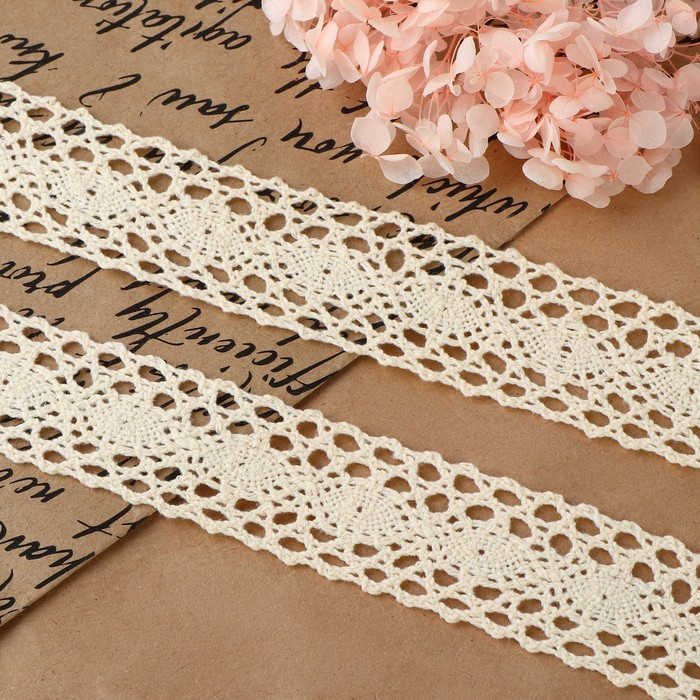Кружево вязаное, 38 мм &times; 15 &plusmn; 1 м, цвет бежевый