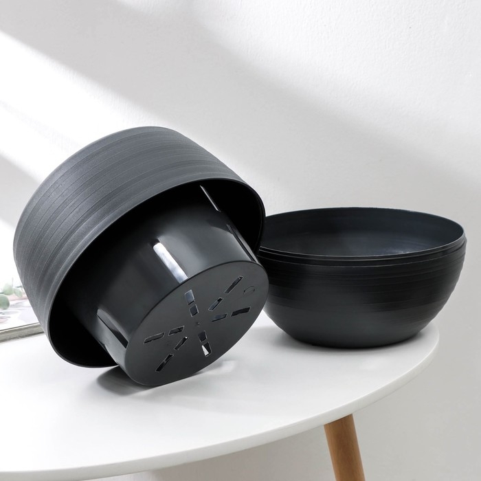 Горшок для цветов с поддоном &laquo;Япония&raquo;, 2 л, цвет графитовый