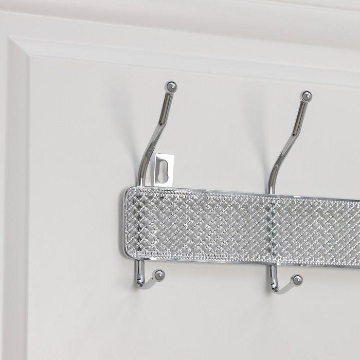 Вешалка настенная Доляна &laquo;Шах&raquo;, 4 двойных крючка, 33&times;13&times;6 см, цвет хром