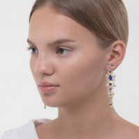 Клипсы &laquo;Ажур&raquo; капли с завитками, цвет бело-синий в золоте