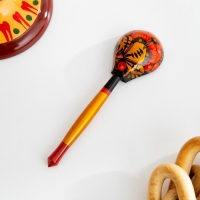 Сахарница дерево хохлома &laquo;Ягодка&raquo; с ложкой, 10.5&times;11 см