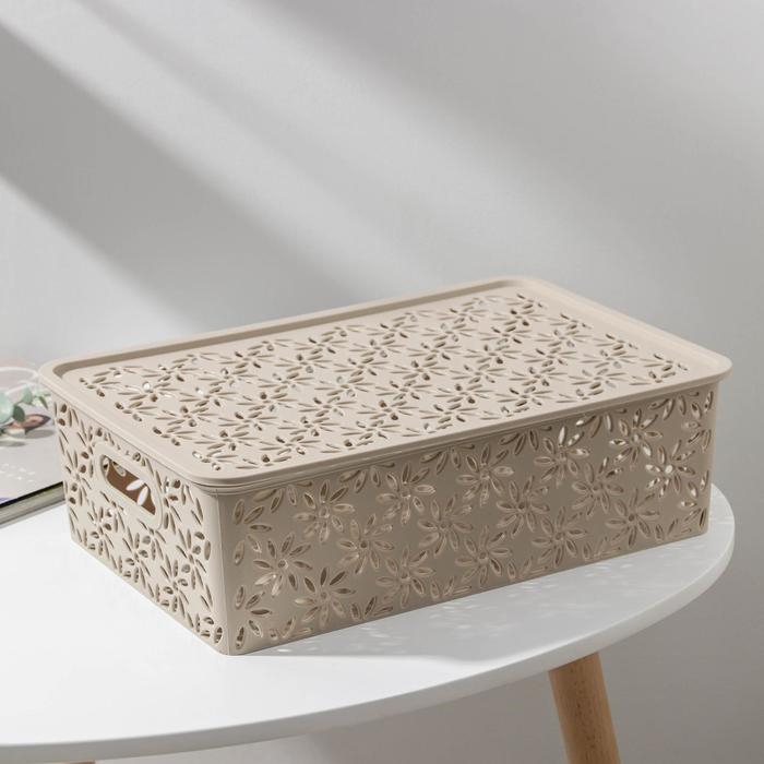 Корзина для хранения с крышкой &laquo;Ромашки&raquo;, 7,5 л, 35&times;24,5&times;10,5 см, цвет латте