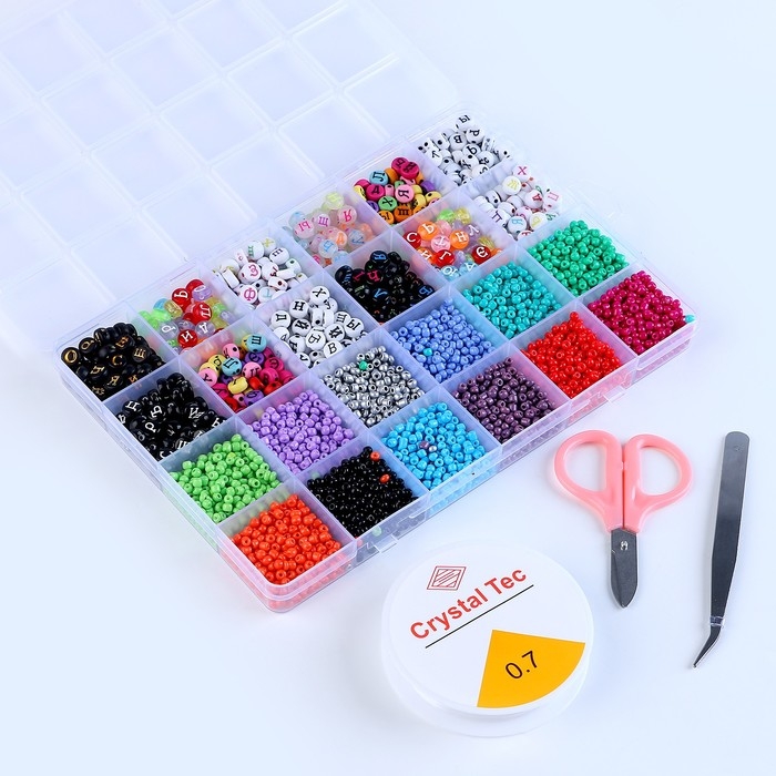 Набор для создания украшений, набор цвета, 24 вида бусин, леска, ножницы, пинцет
