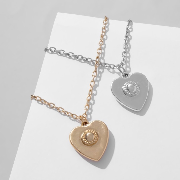 Кулоны &laquo;Неразлучники&raquo; сердца, цвет серебристо-золотой, 45 см