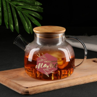Чайник стеклянный заварочный с бамбуковой крышкой &laquo;Любимой маме&raquo;, 1000 мл