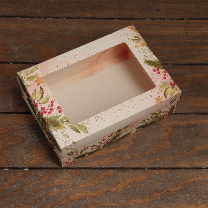 Новый год. Коробка подарочная новогодняя складная, крышка-дно, с окном "Коробка счастья" 21 х 15 х 7 см