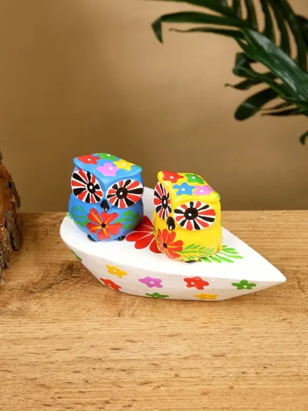 Сувенир "Пара совят" дерево 14х7х9 см, цв. жёлтый/синий