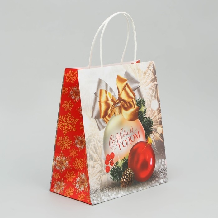 Пакет подарочный новогодний крафтовый &laquo;С Новым годом&raquo;, 22 х 25 х 12 см
