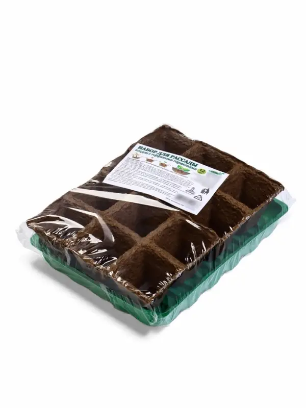 Набор для рассады: торфяная кассета, 12 ячеек по 50 мл, поддон _ &times; _ см, зелёный