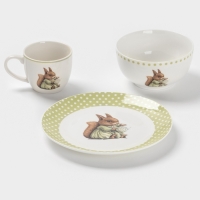 Набор детской посуды 3 предмета Доляна "Белочка" кружка, миска, тарелка