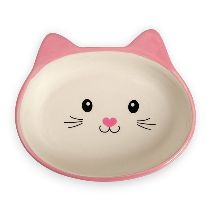 Миска керамическая овальная &laquo;Кошачья мордочка&raquo; 200 мл  14 х 12 х 3,5 см, розовая/белая