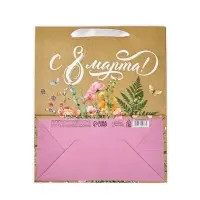 Пакет подарочный крафтовый &laquo;8 марта&raquo;, ML 23 х 11.5 х 27 см