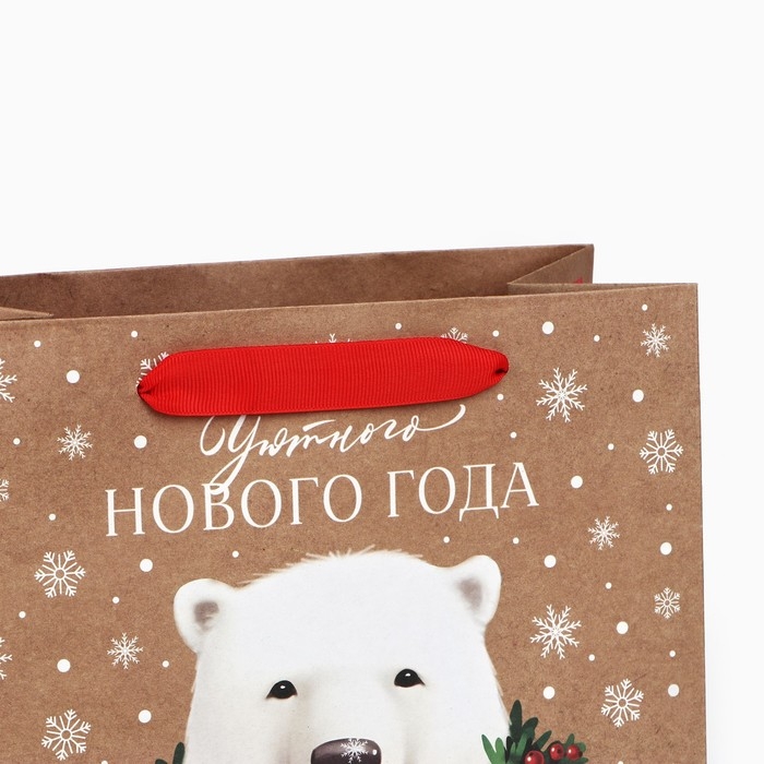 Пакет подарочный новогодний крафтовый квадратный &laquo;Новогодний мишка&raquo;, 22 х 22 х 11 см, Новый год