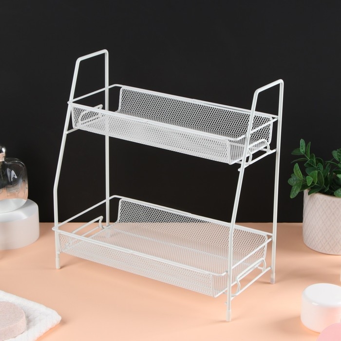 Органайзер для хранения косметических средств/принадлежностей, двухуровневый, 31 &times; 32 &times; 16.5 см, цвет белый