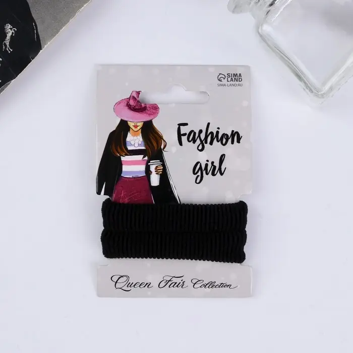 Резинка для волос "Стильная" (набор 2 шт) 5,5 см, чёрный