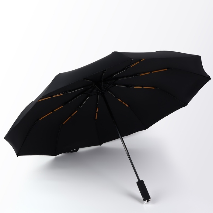 Зонт автоматический &laquo;Однотонный&raquo;, с фонариком, вращающаяся ручка, 3 сложения, 10 спиц, R = 52/60 см, D = 120 см, цвет чёрный