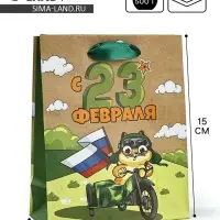 Пакет подарочный крафтовый &laquo;23 февраля&raquo;, S 12 х 5.5 х 15 см