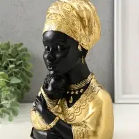 Бюст полистоун "Африка - мать и дитя" чёрный с золотом 12,5х10х21,5 см