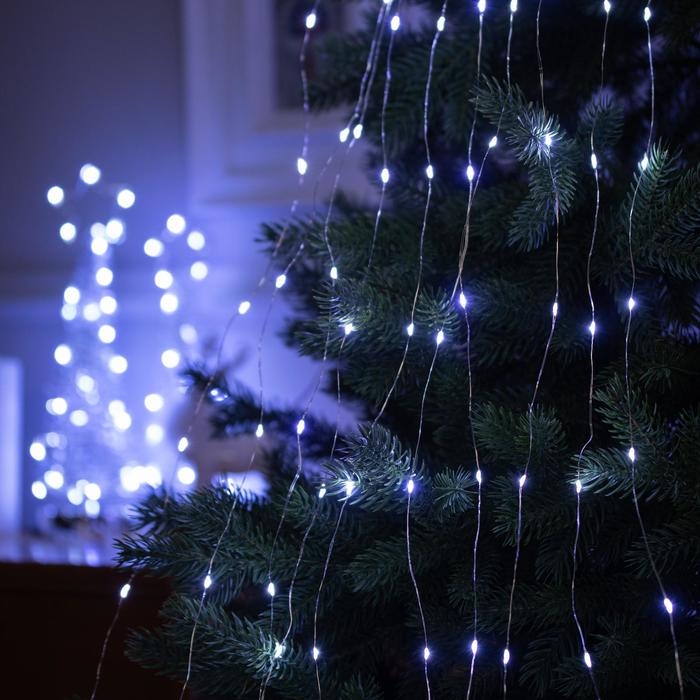 Гирлянда &laquo;Конский хвост&raquo; 10 нитей по 1 м, IP20, серебристая нить, 100 LED, свечение белое, 12 В