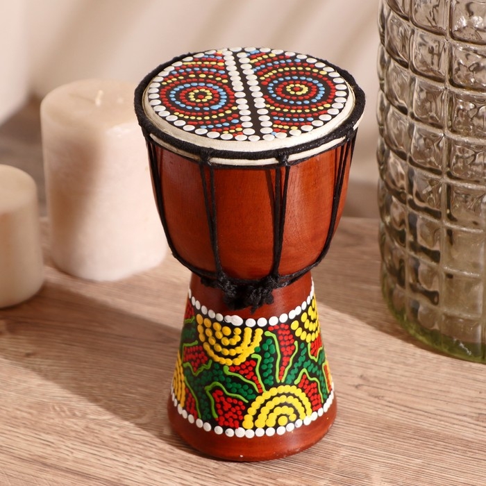 Сувенирный музыкальный инструмент "Барабан Джембе Цветочный узор" 11x11x20 см МИКС