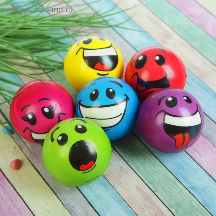 Мяч детский мягкий &laquo;Смайлики&raquo;, 6.3 см, МИКС