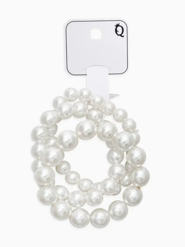 Браслет "Бусины жемчуга" (набор 3 шт), №10,12.14, цвет белый