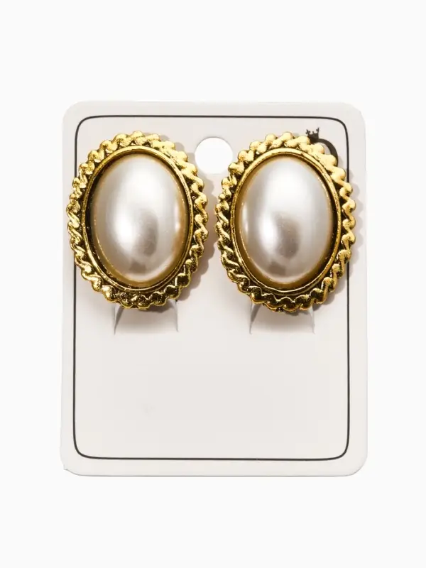 Клипсы "Винтаж" овал жемчуга, цвет белый в чернёном золоте