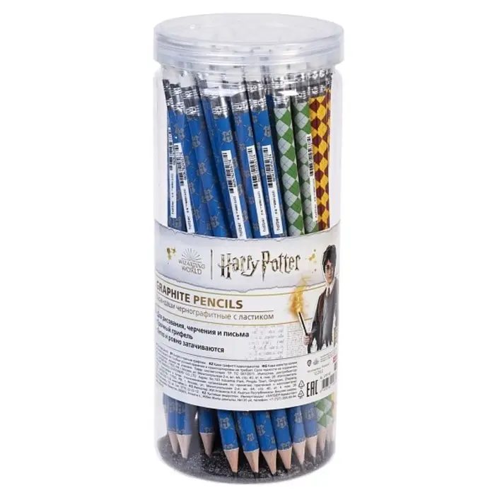 Карандаш чернографитный с ластиком, HB &laquo;Гарри Поттер&raquo;, круглый, заточенный, в пластиковой тубе