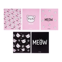 Тетрадь 48 листов в клетку Calligrata Meow, обложка мелованный картон, блок офсет, МИКС