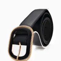 Ремень жен 05-01-07-01, Июнь2507, 3*0,3*110 см, без винта, пряж золото+пласт, 1 прокол, черн   10903