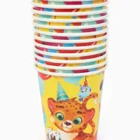 МП Набор бумажной посуды  "С Днём рождения, весёлые зверята", желтый , 12 персон