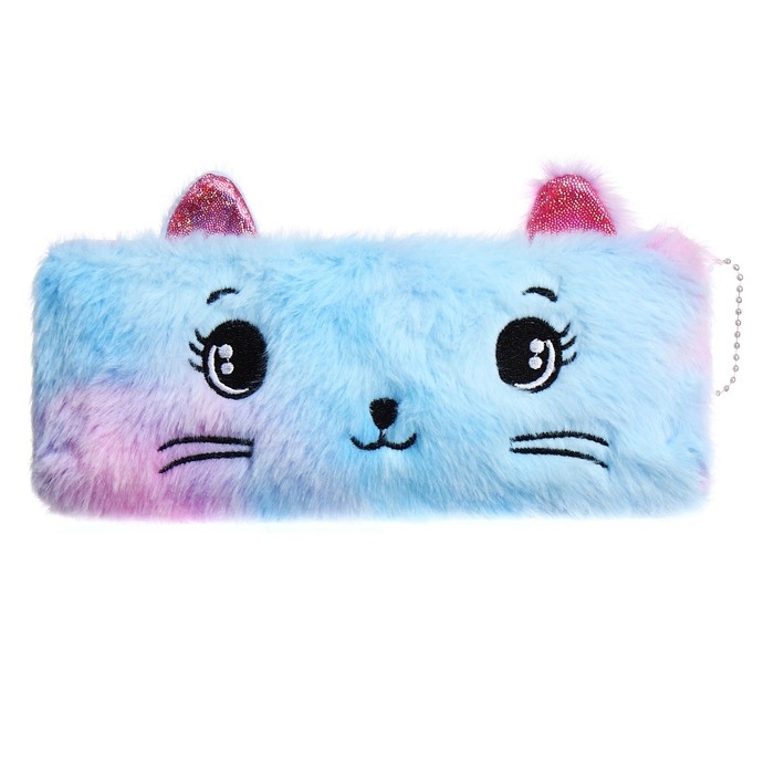 Пенал школьный меховой на молнии Calligrata "Кошечка", микс