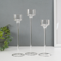 Подсвечник стекло набор 3 шт "Прозрачность мыслей" высота 26см, 23 см, 20 см прозрачный