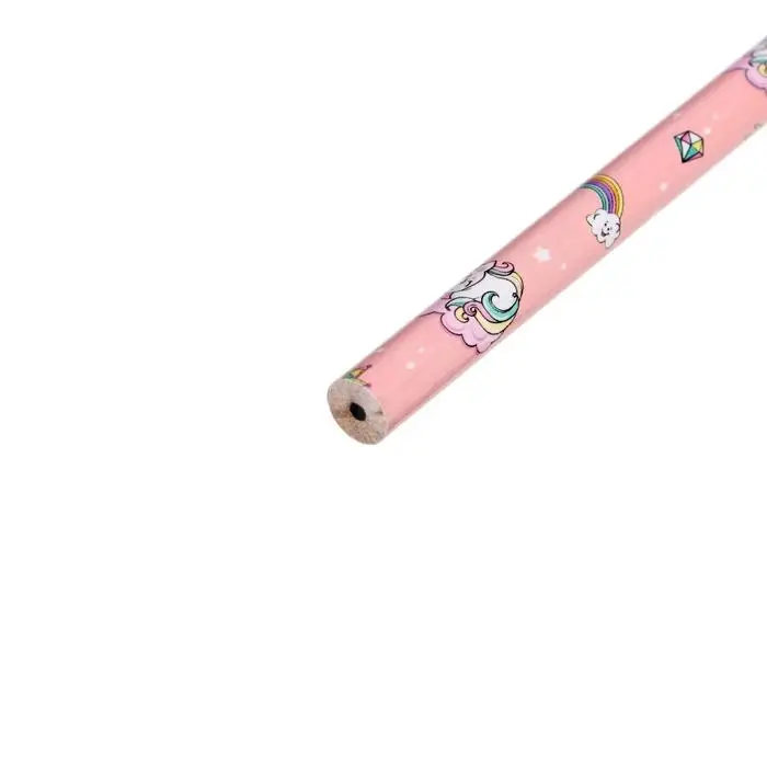 Карандаш чернографитный с ластиком &laquo;Единороги&raquo;, твердость НВ, корпус круглый, МИКС (штрихкод на штуке)