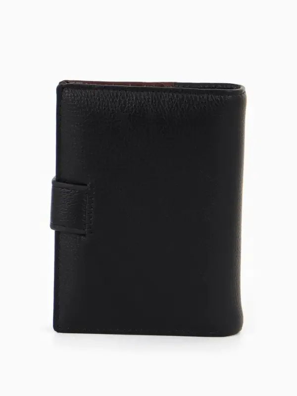 Портмоне мужское на кнопке, 3 в 1, для автодокументов и паспорта, 2 отдела, для карт, для монет, цвет чёрный/кофе