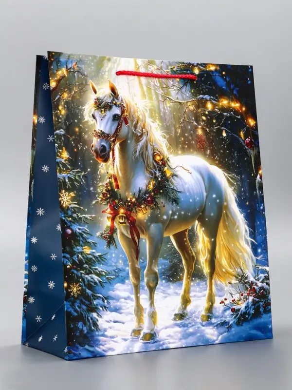 Пакет подарочный новогодний ламинированный, &laquo;Конь&raquo; , 26&times;12&times;32 см