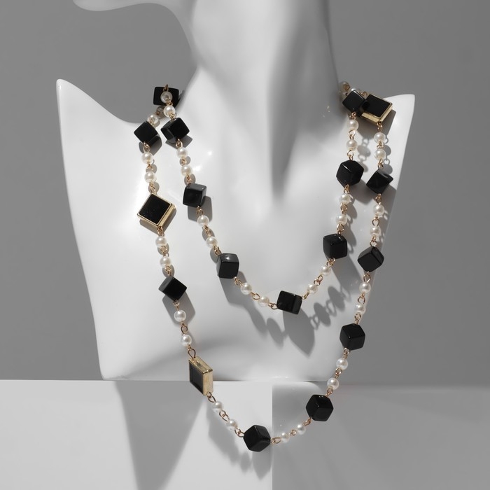Бусы с жемчугом &laquo;Галантность&raquo;, цвет чёрно-белый в золоте, 80 см