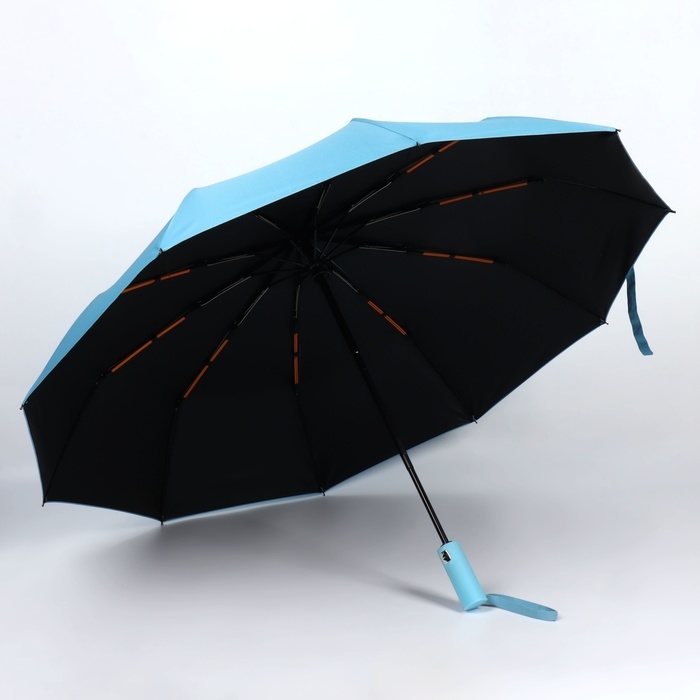 Зонт автоматический &laquo;Однотон&raquo;, 3 сложения, 10 спиц, R = 51/58 см, D = 116 см, цвет голубой