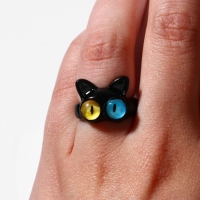 Кольцо &laquo;Монстрик&raquo; кот, цвет чёрный, безразмерное