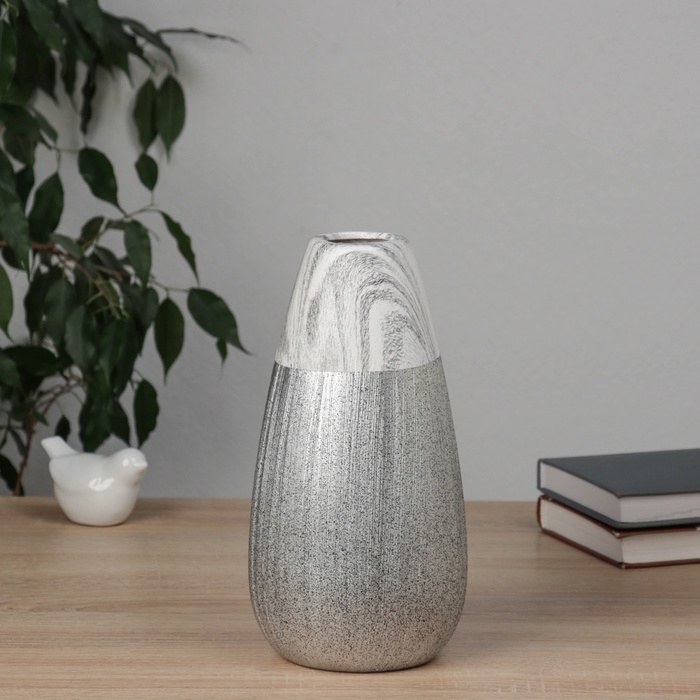 Ваза керамика настольная "Бригэм" бочка, диам.отвер.- 4см, h-24,5х12 см, бело-серый