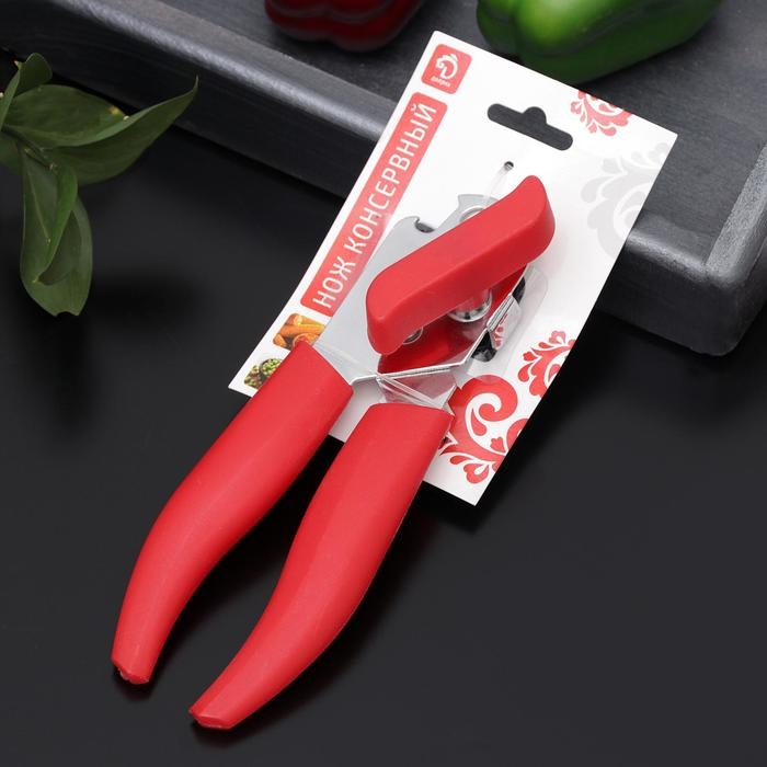 Нож консервный Доляна &laquo;Волна&raquo;, 20 см, цвет красный