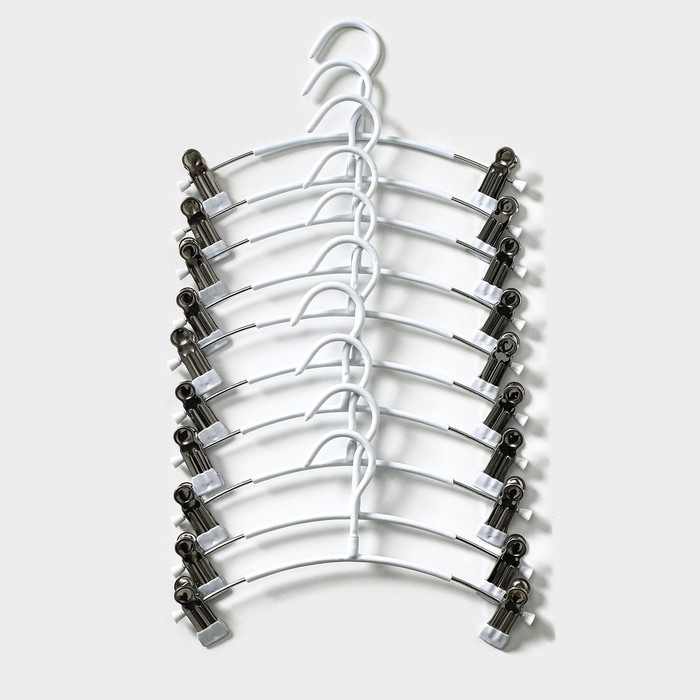 Вешалки для брюк и юбок с зажимами, 29&times;16 см, металл ПВХ покрытие, набор 10 шт, цвет белый