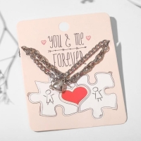 Браслеты &laquo;Неразлучники&raquo; на магните, сердечко, цвет серебро, 20 размер