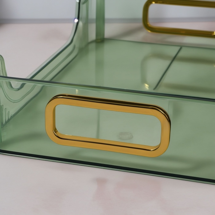 Органайзер для хранения, с ручками, 2 секции, 31 &times; 20 &times; 29 см, цвет зелёный/золотистый