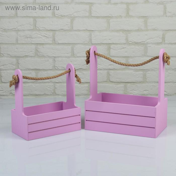 Набор кашпо деревянных 2 в 1 (25&times;15&times;30; 21&times;12&times;23 см) "Dear", ручка канат, сирень