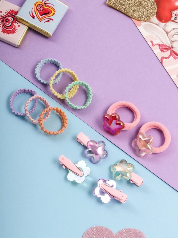 Набор для волос "Аделия" (10 резинок 3 см, 4 зажима 3 см) цветок, розовый