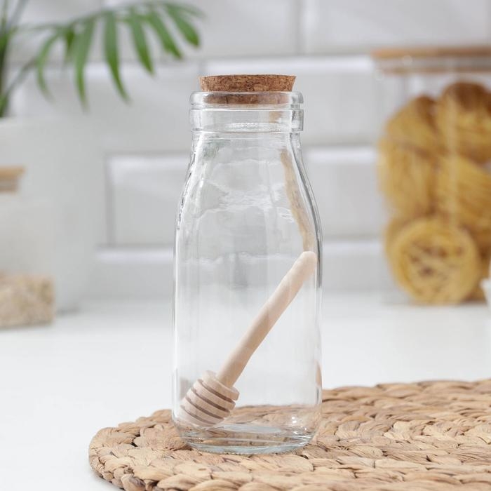 Ёмкость стеклянная для мёда и варенья с деревянной ложкой Доляна &laquo;Парфе&raquo;, 250 мл, 7&times;14 см