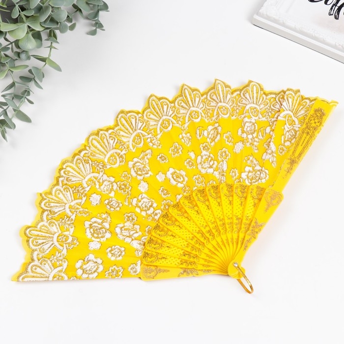 Веер пластик "Цветочная полоса" МИКС 23 см