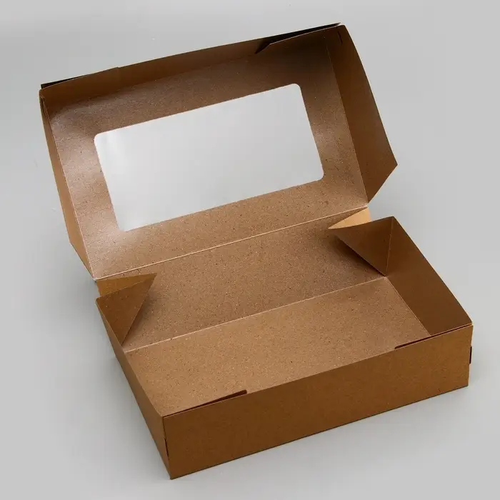 Упаковка для продуктов, крафт с окном, 23&times;14&times;6 см, 1.9 л